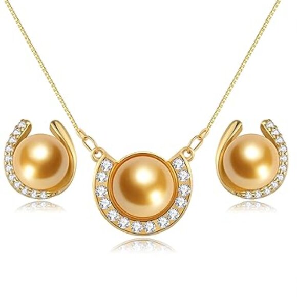 Pearl Horseshoe Pendant Necklace 11-12mm Natural Cultured Pearl 925 Silver NWT - Picture 1 of 3